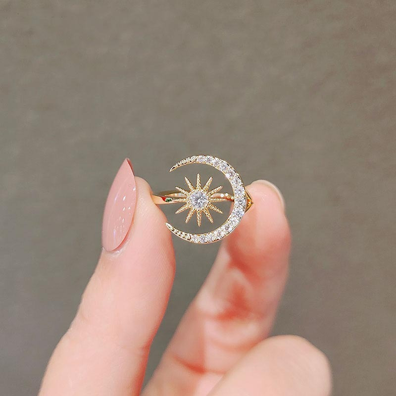 Adjustable Zirconia Moon Sun Ring for Women